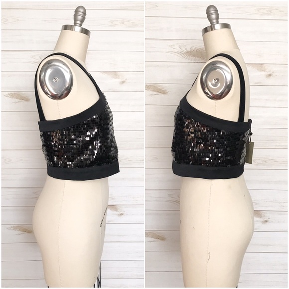 ZARA Contrast Cropped Sleeveless Sequin Halter Top NWT - Picture 8 of 10